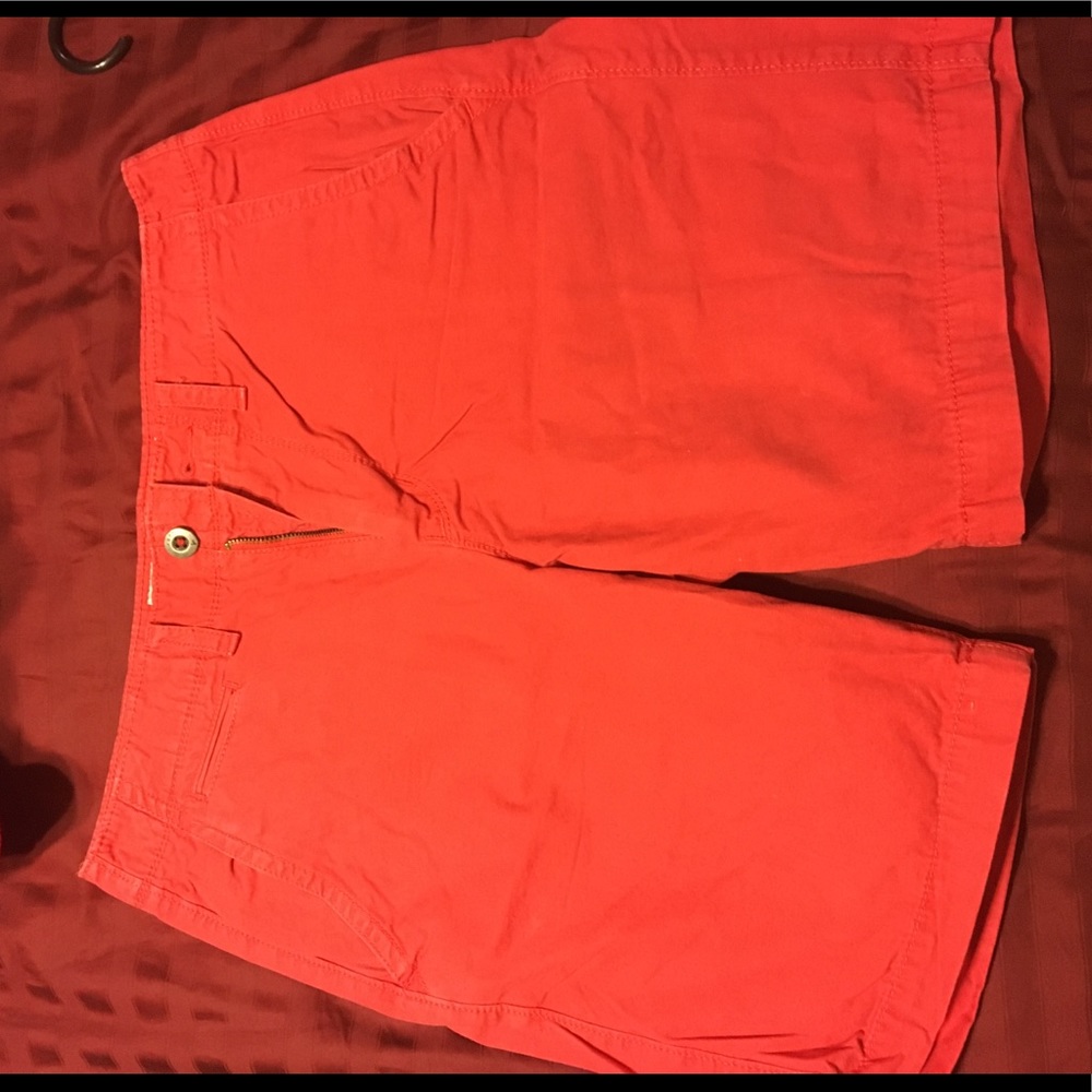 Red prep-length khaki shorts